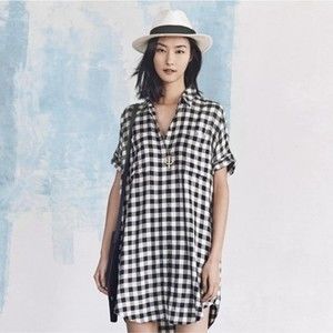 Madewell Buffalo Check Shirt Dress Western Short Sleeve Courier Coastal Cowgirl